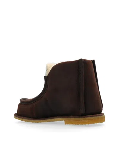 Jw Anderson Shearling-lined Suede Boots In Brown