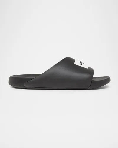Givenchy Black Sandals With Wide Band And Contrasting Logo Patch In Rubber Man