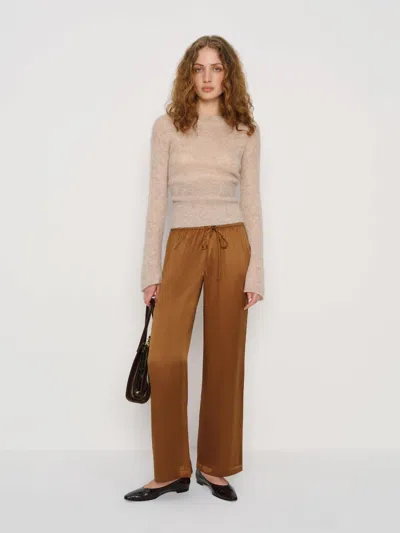 Reformation Olina Silk Pant Brown Xl In Brown