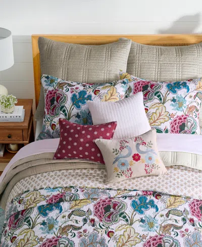 Levtex Angelica Embroidered Decorative Pillow, 14" X 18" In Red