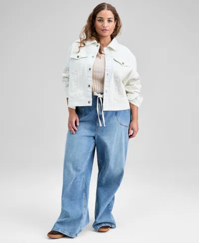 And Now This Plus Size Crocheted Denim Jacket, Macy's Exclusive In Green