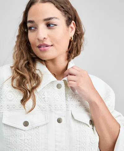 And Now This Plus Size Crocheted Denim Jacket, Macy's Exclusive In Green