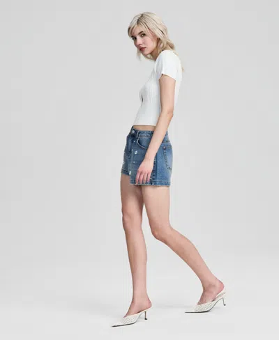 And Now This Women's Faux-pearl Embellished Jean Shorts, Macy's Exclusive In Blue