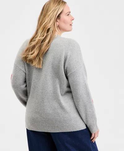 On 34th Trendy Plus Size Heart Intarsia-knit Cardigan, Macy's Exclusive In Gray