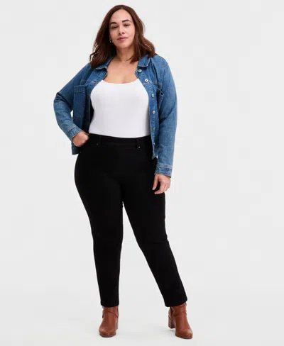 Style & Co Plus Size Pull-on Shaping High-rise Straight-leg Jeans, Macy's Exclusive In Black