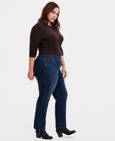 Style & Co Plus Size Pull-on Shaping High-rise Straight-leg Jeans, Macy's Exclusive In Blue