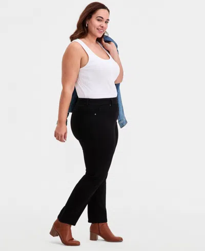 Style & Co Plus Size Pull-on Shaping High-rise Straight-leg Jeans, Macy's Exclusive In Black