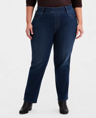 Style & Co Plus Size Pull-on Shaping High-rise Straight-leg Jeans, Macy's Exclusive In Blue