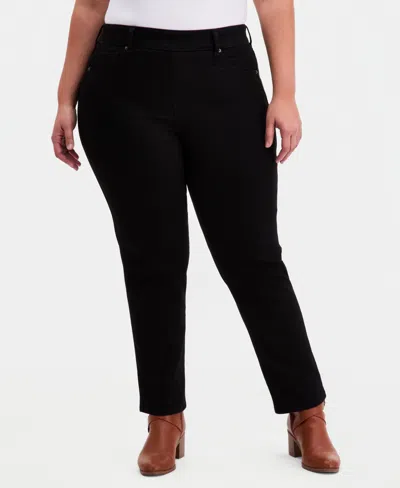 Style & Co Plus Size Pull-on Shaping High-rise Straight-leg Jeans, Macy's Exclusive In Black