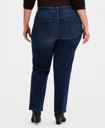 Style & Co Plus Size Pull-on Shaping High-rise Straight-leg Jeans, Macy's Exclusive In Blue
