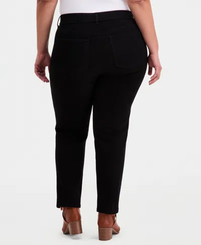 Style & Co Plus Size Pull-on Shaping High-rise Straight-leg Jeans, Macy's Exclusive In Black
