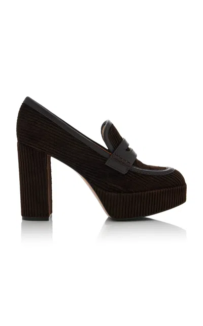 Gianvito Rossi Deauville 70 Leather-trimmed Corduroy Platform Pumps In Black