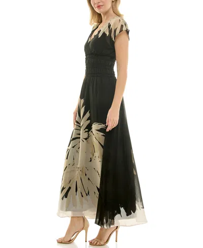 Taylor Women's Smocked Waist Printed A-line Dress In Black