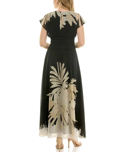 Taylor Women's Smocked Waist Printed A-line Dress In Black