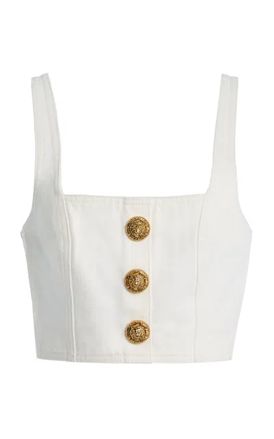 Balmain Buttoned Denim Top In White