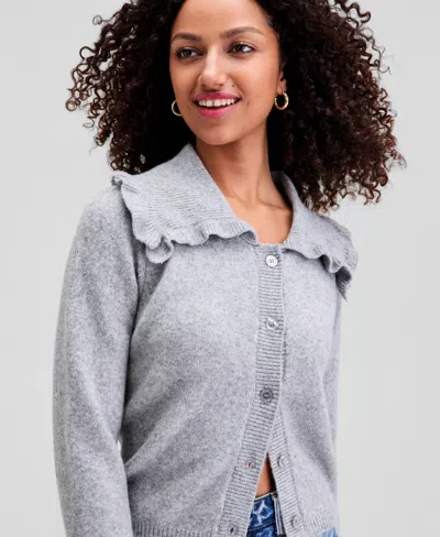 And Now This Women's Ruffled-collar Cardigan, Macy's Exclusive In Gray
