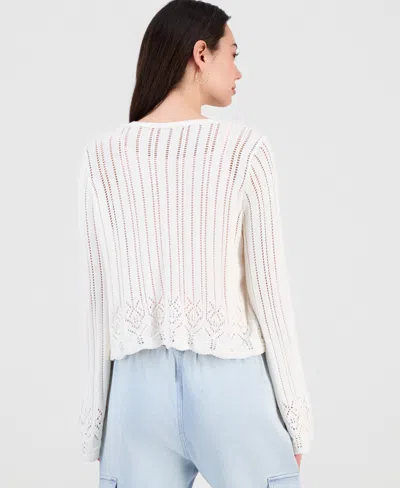 Hooked Up By Iot Juniors' Pointelle Tie-front Cardigan In Pink