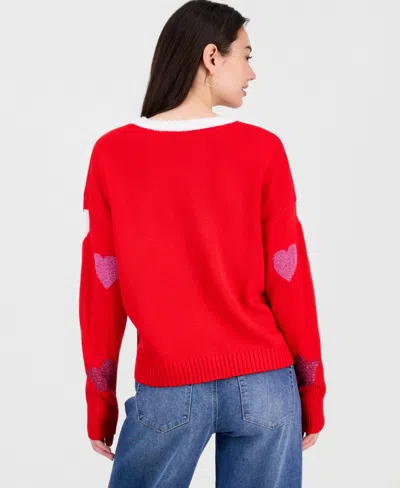 Hooked Up By Iot Juniors' Sequin Heart Snoopy Sweater In Red