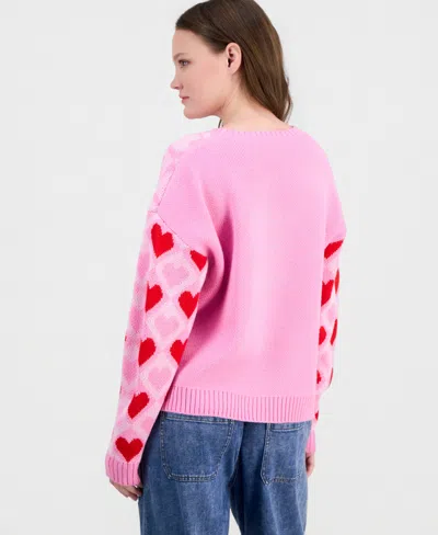 Hooked Up By Iot Juniors' Heart-knit Charlie Brown Sweater In Pink