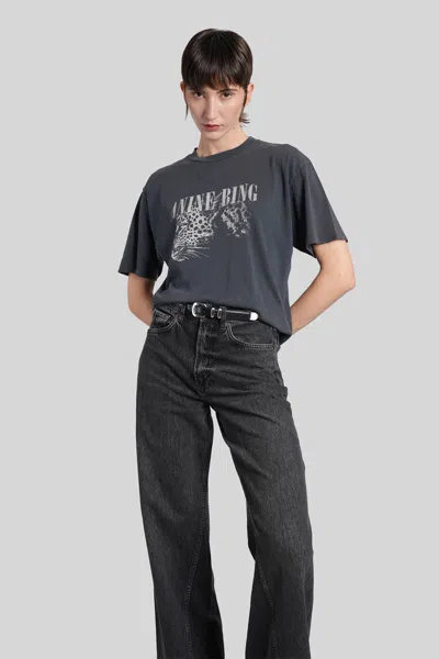 Anine Bing Washed Black T-shirt With Leopard Print In Gray