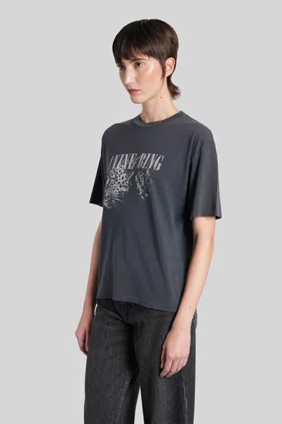 Anine Bing Washed Black T-shirt With Leopard Print In Gray
