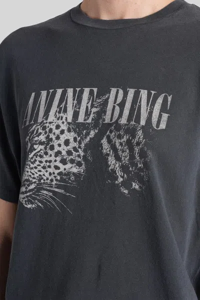 Anine Bing Washed Black T-shirt With Leopard Print In Gray