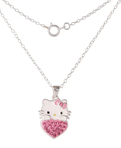 Macy's Hello Kitty Cubic Zirconia Necklace And Earrings Set In Sterling Silver In Metallic