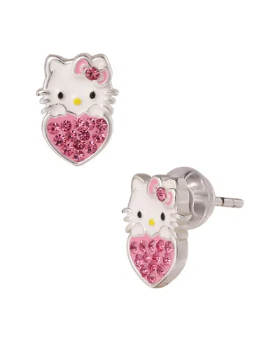 Macy's Hello Kitty Cubic Zirconia Necklace And Earrings Set In Sterling Silver In Metallic