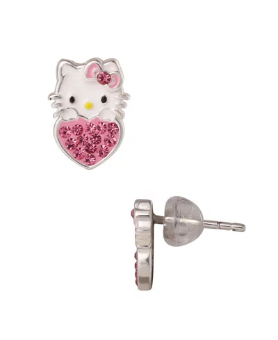 Macy's Hello Kitty Cubic Zirconia Necklace And Earrings Set In Sterling Silver In Metallic