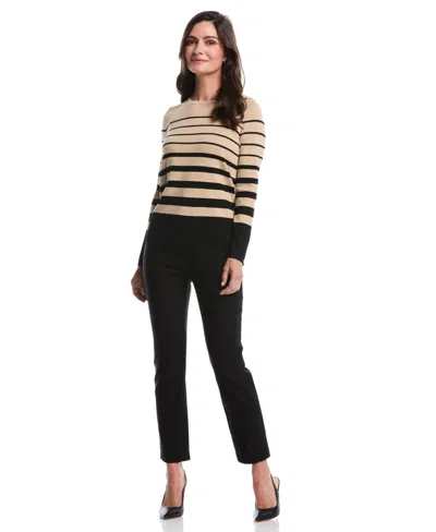 Rafaella Petite Striped Print Rivet Detail Long Sleeve Sweater In Brown