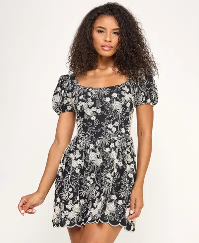 Seni & Cade Juniors' Square Neck Mini Dress In Black