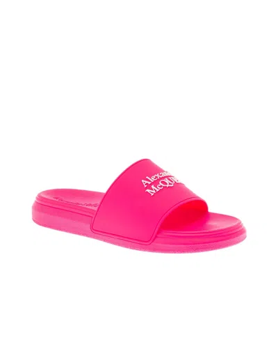 Alexander Mcqueen Logo Embossed Slip-on Slides In Purple