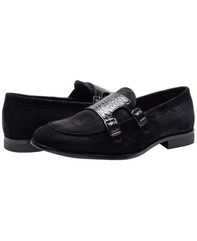 Carlos By Carlos Santana Men's Twin Buckle Strap Round-toe Loafers In Black