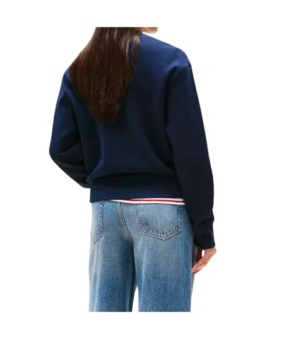 Tommy Hilfiger Logo Embroidery Pique Crew Neck Sweatshirt In Blue