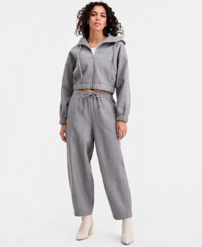 Bar Iii Women's Felt Cropped Hoodie, Macy's Exclusive In Gray