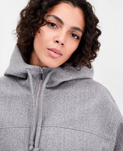 Bar Iii Women's Felt Cropped Hoodie, Macy's Exclusive In Gray