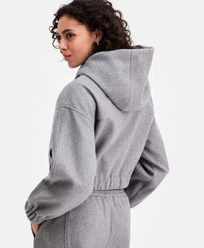 Bar Iii Women's Felt Cropped Hoodie, Macy's Exclusive In Gray