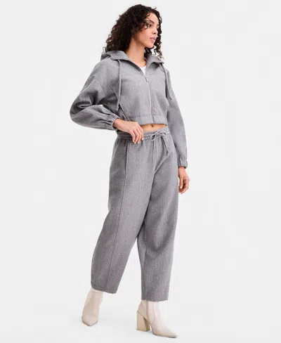 Bar Iii Women's Felt Barrel-leg Drawstring Pants, Macy's Exclusive In Gray