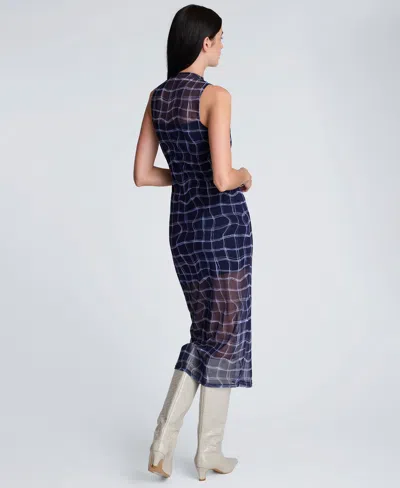 Kenneth Cole Women's High Neck Mesh Midi Dress In Blue