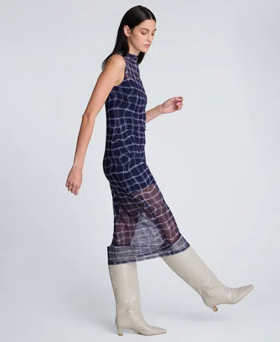 Kenneth Cole Women's High Neck Mesh Midi Dress In Blue