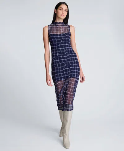 Kenneth Cole Women's High Neck Mesh Midi Dress In Blue