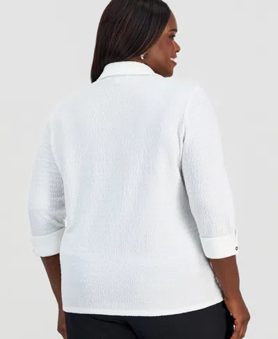 Kasper Plus Size 3/4-sleeve Button-front Shirt In White