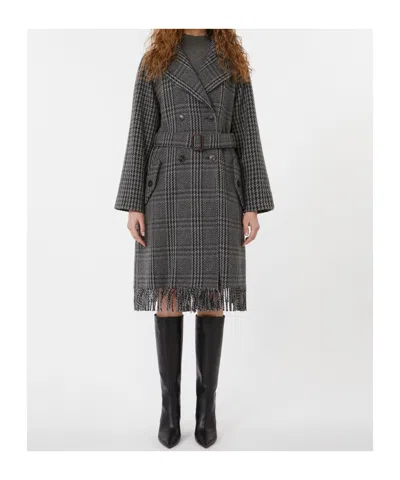 Weekend Max Mara Carpi Houndstooth Double-breasted Coat In Gray