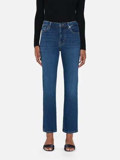Frame Button Detailed Straight Leg Jeans In Blue