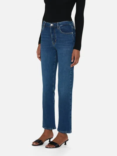 Frame Button Detailed Straight Leg Jeans In Blue