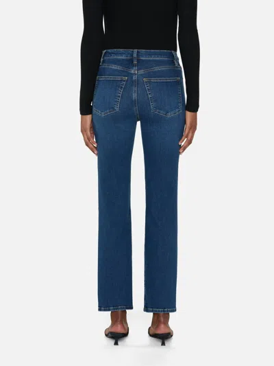 Frame Button Detailed Straight Leg Jeans In Blue