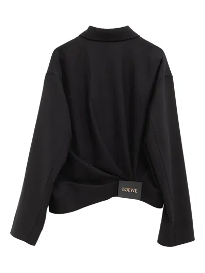 Loewe Gathered Cotton And Silk-blend Twill Jacket In Black