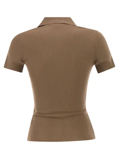 Max Mara Mxmalbero Short-sleeved Ribbed Polo Shirt In Brown
