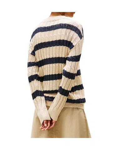 Tommy Hilfiger Linen Blend Cable Knit Relaxed Jumper In Metallic