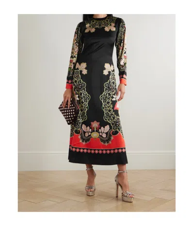 La Doublej Icon Clingy Swing Floral-print Stretch-satin Maxi Dress In Black